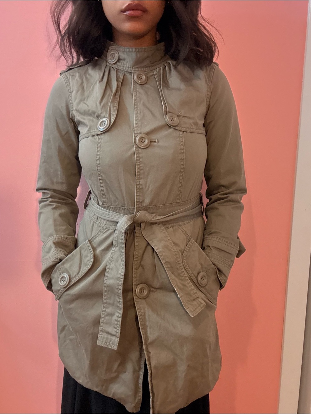 Only Olive Green Belted Trench Coat
